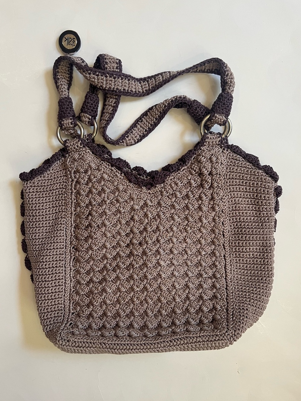 The Sak Crochet Tote in Lavender and Plum Purple Trim - Picture 2 of 9
